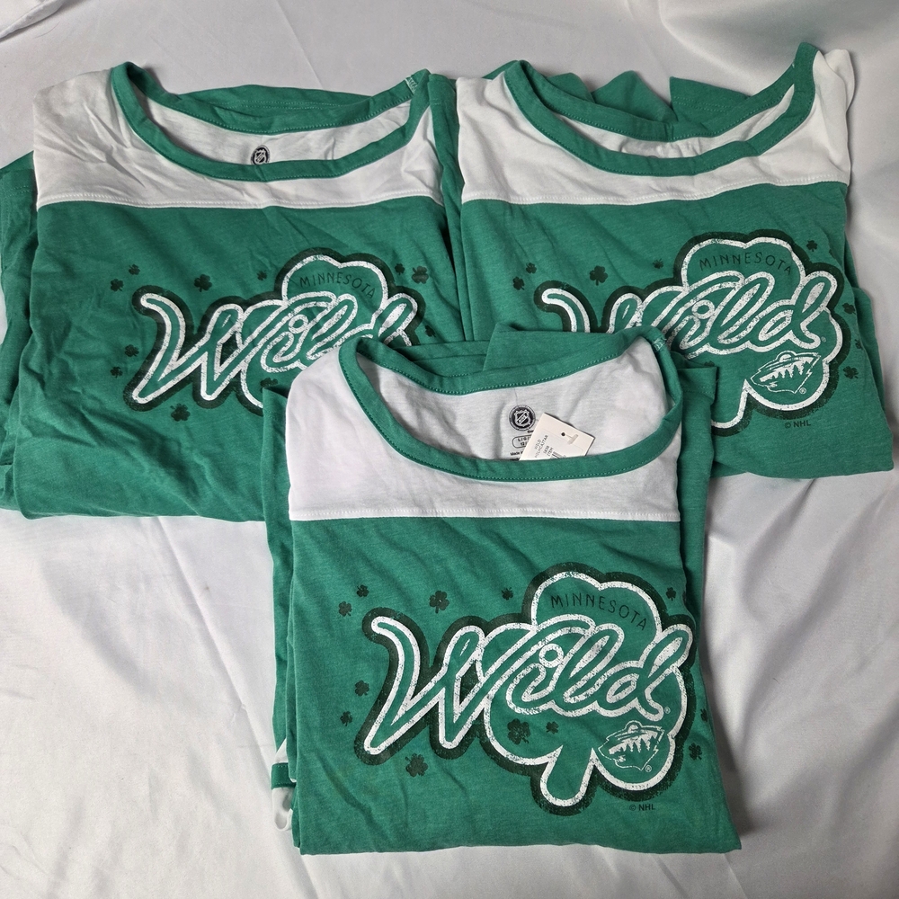 NHL Minnesota Wild Green and‎ White Long Sleeve Tee Bundle Large